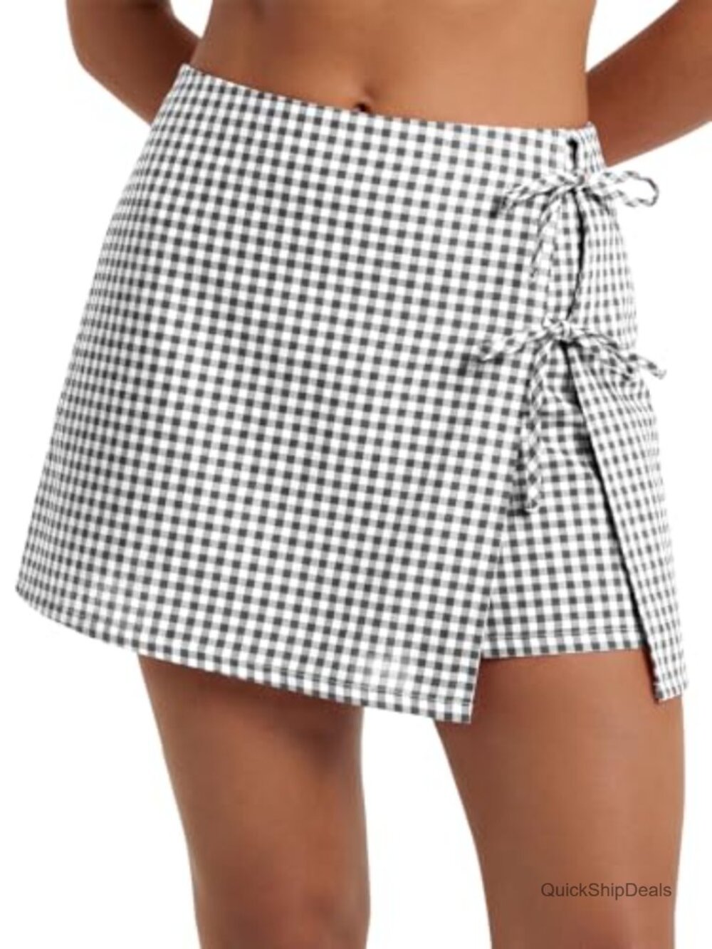 Gingham Skort High Waisted A-Line Wrap Mini with Inner Shorts Side Tie